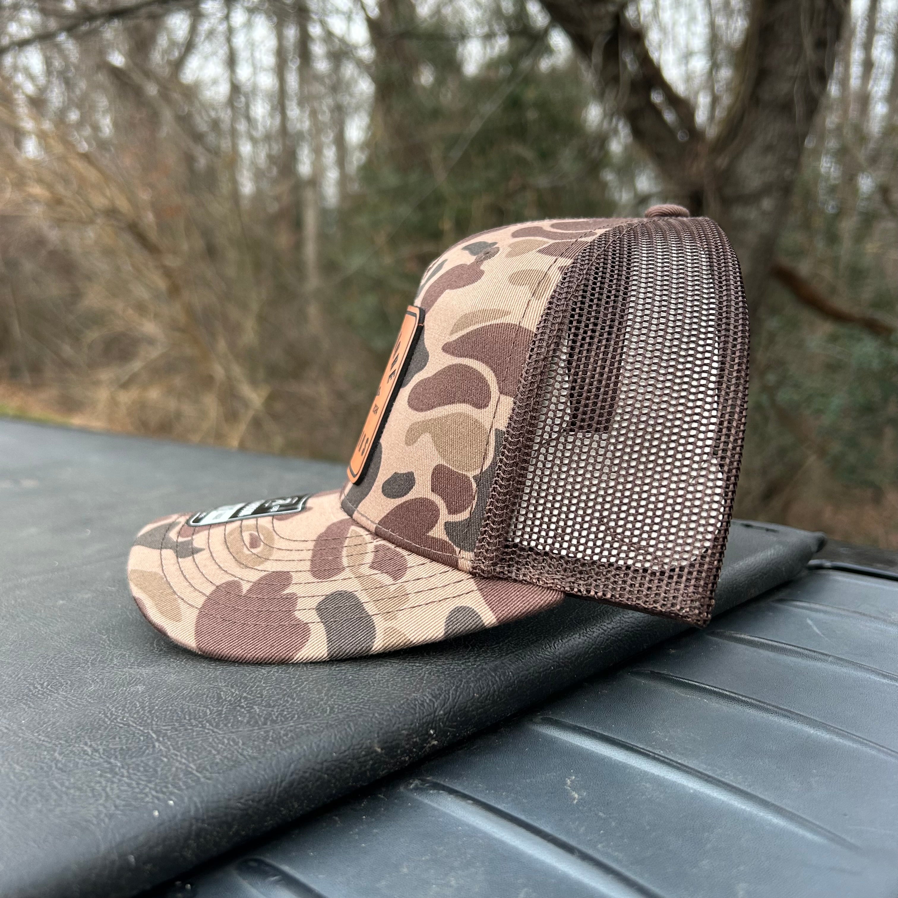 Leather Goose Patch Hat | Brown Marsh Camo