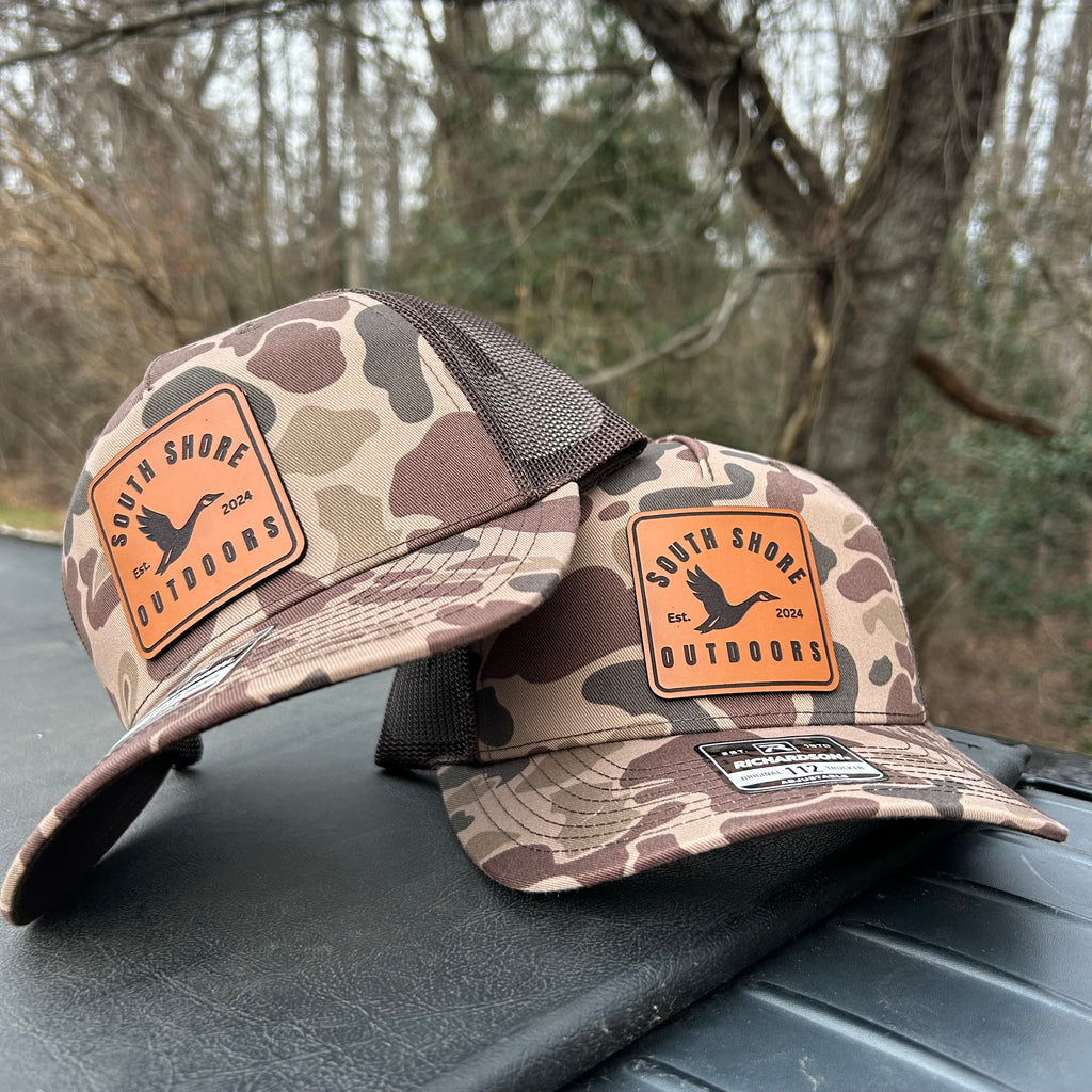 Leather Goose Patch Hat | Brown Marsh Camo