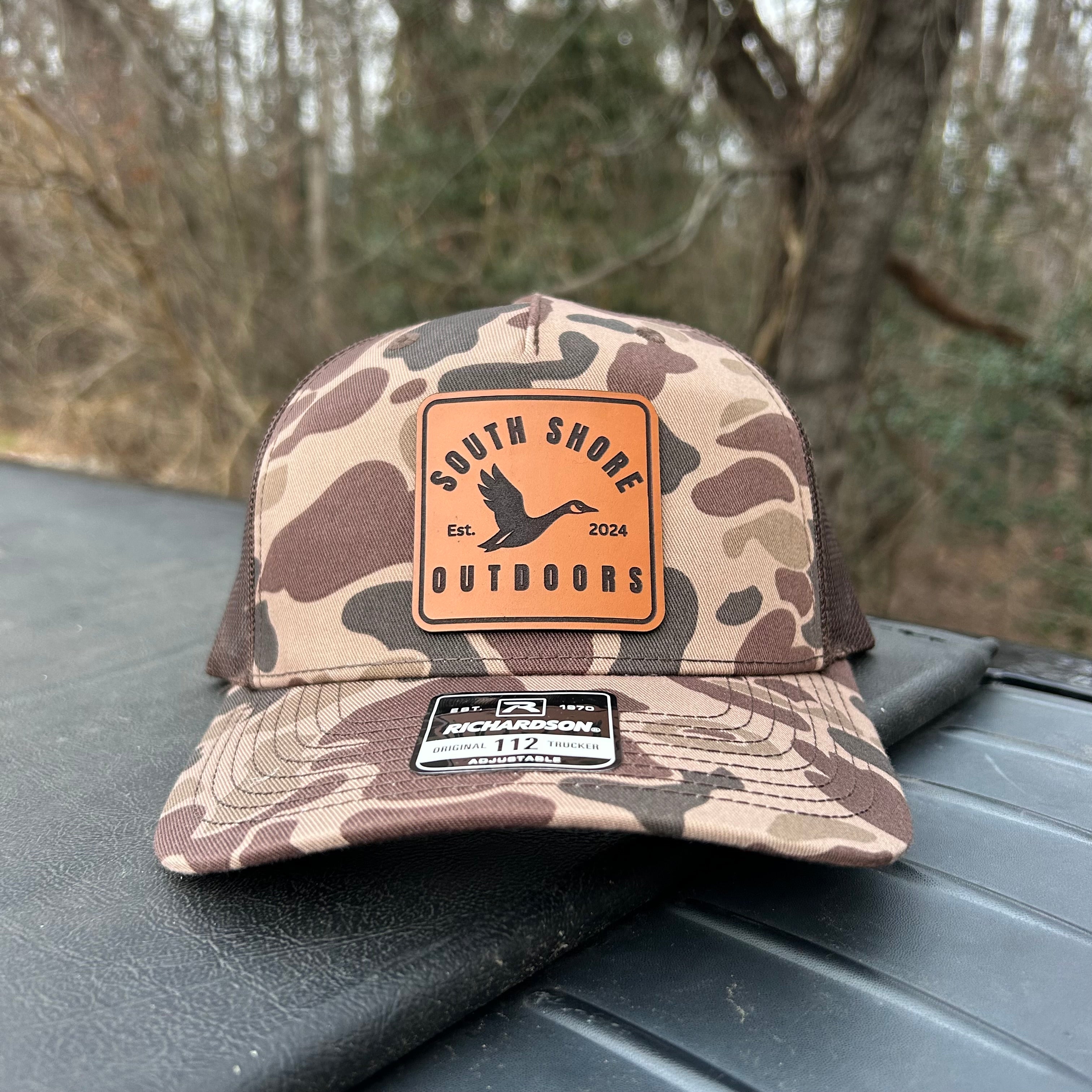 Leather Goose Patch Hat | Brown Marsh Camo