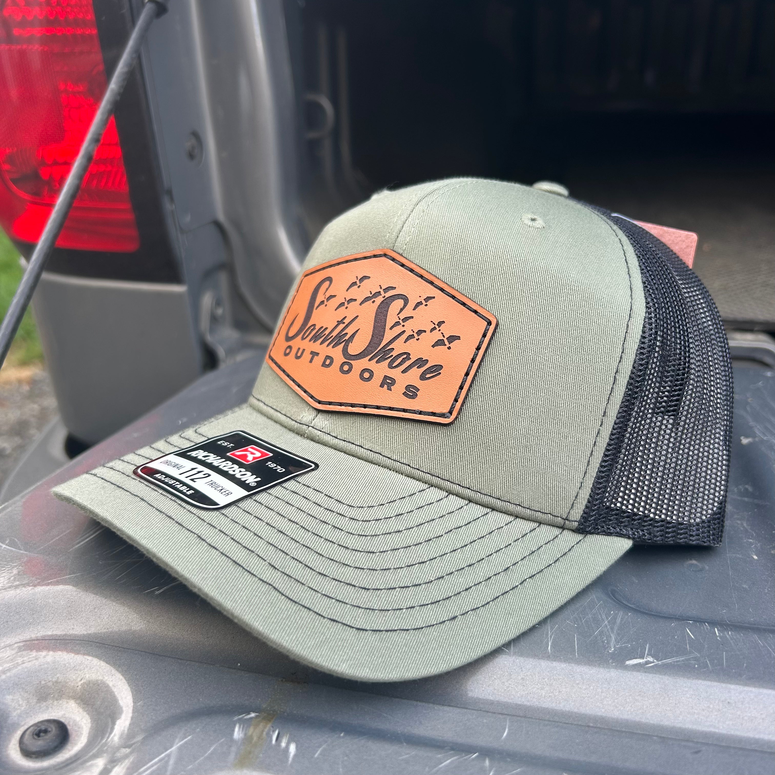 Leather Hex Patch | Olive Green/ Black